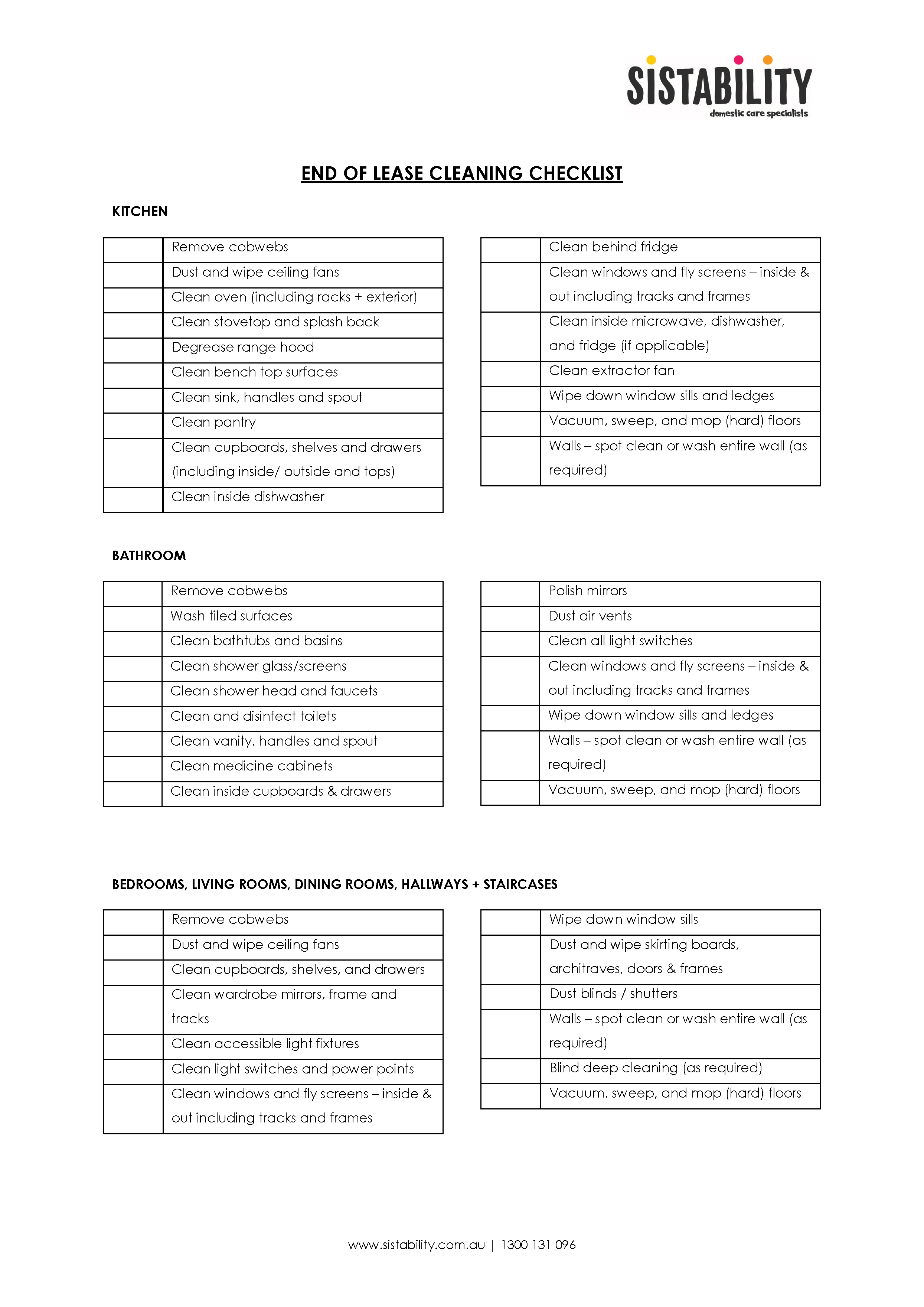 End Tenancy Cleaning Checklist